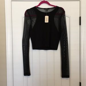 Forever 21 black top with mesh sleeves and back.